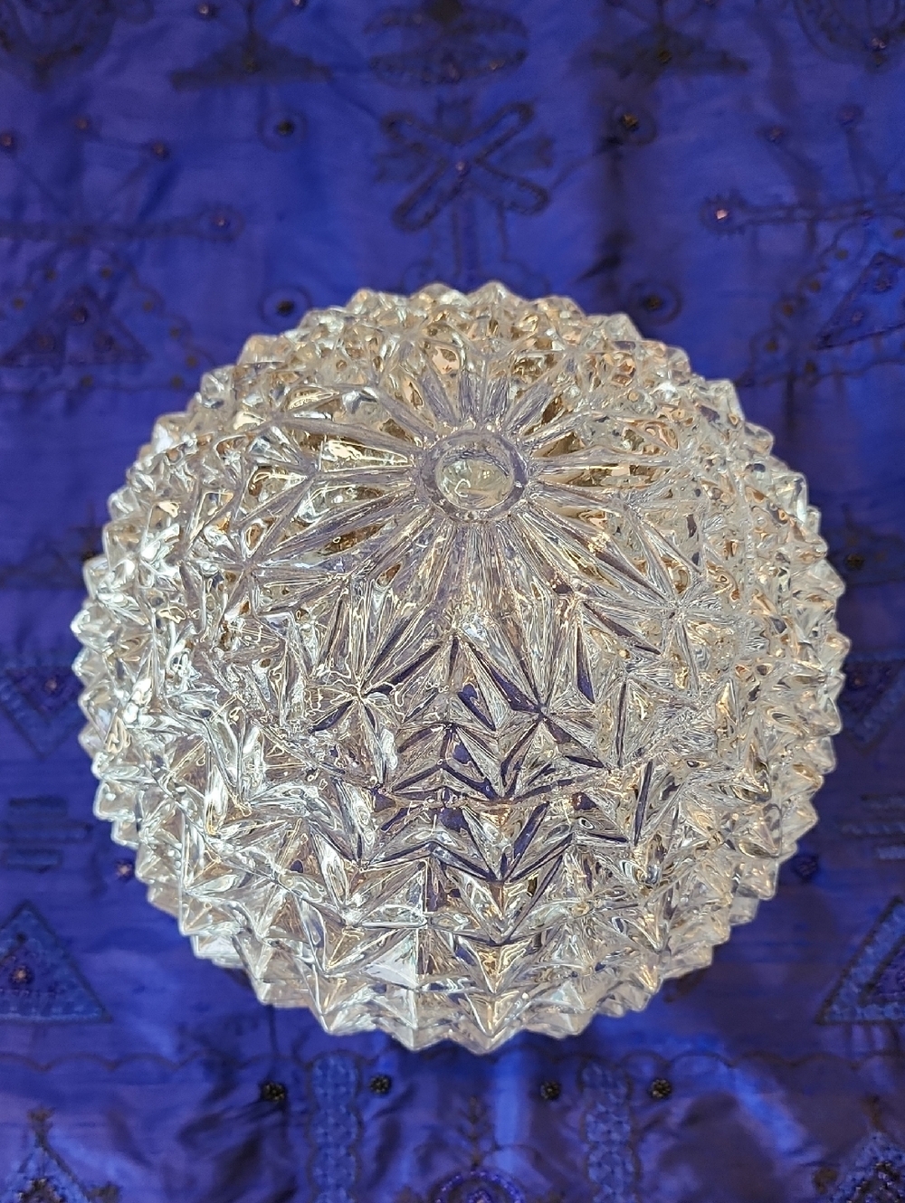Vintage MCM 8" Tall Round Glass Globe/candleholder Hobnail Diamond Lightcover